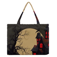 Halloween Moon Haunted House Full Moon Dead Tree Zipper Medium Tote Bag