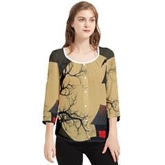 Halloween Moon Haunted House Full Moon Dead Tree Chiffon Quarter Sleeve Blouse by Ravend