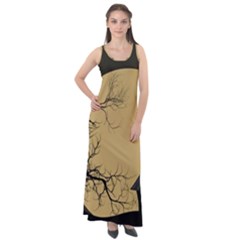 Halloween Moon Haunted House Full Moon Dead Tree Sleeveless Velour Maxi Dress