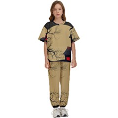 Halloween Moon Haunted House Full Moon Dead Tree Kids  Tee And Pants Sports Set by Ravend