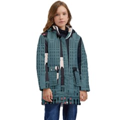 New York City Nyc Skyline Cityscape Kids  Hooded Longline Puffer Jacket