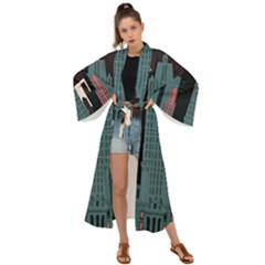 New York City Nyc Skyline Cityscape Maxi Kimono by Ravend