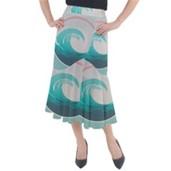 Tidal Wave Ocean Sea Tsunami Wave Minimalist Midi Mermaid Skirt by Ravend