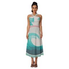 Tidal Wave Ocean Sea Tsunami Wave Minimalist Sleeveless Cross Front Cocktail Midi Chiffon Dress