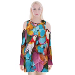 Confetti Tropical Ocean Themed Background Abstract Velvet Long Sleeve Shoulder Cutout Dress by Ravend