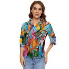 Confetti Tropical Ocean Themed Background Abstract Women s Quarter Sleeve Pocket Shirt