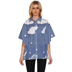 Clouds Rain Paper Raindrops Weather Sky Raining Women s Batwing Button Up Shirt