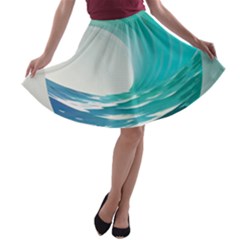 Tsunami Tidal Wave Wave Minimalist Ocean Sea A-line Skater Skirt by Ravend