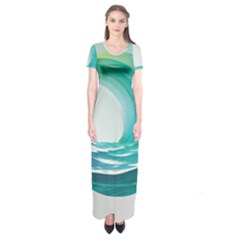 Tsunami Tidal Wave Wave Minimalist Ocean Sea Short Sleeve Maxi Dress by Ravend