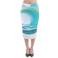 Tsunami Tidal Wave Wave Minimalist Ocean Sea Velvet Midi Pencil Skirt