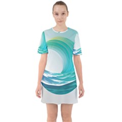 Tsunami Tidal Wave Wave Minimalist Ocean Sea Sixties Short Sleeve Mini Dress