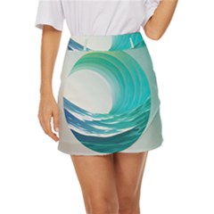 Tsunami Tidal Wave Wave Minimalist Ocean Sea Mini Front Wrap Skirt by Ravend