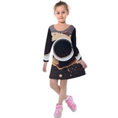 Coffee Cafe Espresso Drink Beverage Kids  Long Sleeve Velvet Dress