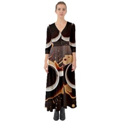 Coffee Cafe Espresso Drink Beverage Button Up Boho Maxi Dress