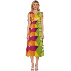 Colorful Cats V-neck Drawstring Shoulder Sleeveless Maxi Dress by Sparkle