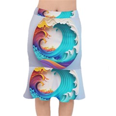 Tsunami Tidal Wave Waves Minimalist Ocean Sea Short Mermaid Skirt by Ravend