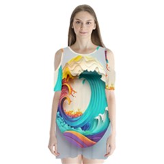 Tsunami Tidal Wave Waves Minimalist Ocean Sea Shoulder Cutout Velvet One Piece