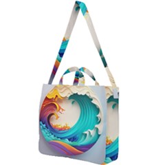 Tsunami Tidal Wave Waves Minimalist Ocean Sea Square Shoulder Tote Bag