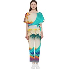 Tsunami Tidal Wave Waves Minimalist Ocean Sea Batwing Lightweight Chiffon Jumpsuit