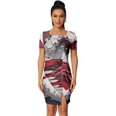 Christmas Wreath Winter Festive Season Nature Fitted Knot Split End Bodycon Dress by Ravend