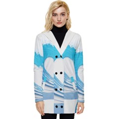 Wave Tsunami Tidal Wave Ocean Sea Water Button Up Hooded Coat  by Ravend