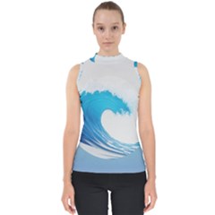 Wave Tsunami Tidal Wave Ocean Sea Water Mock Neck Shell Top