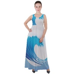 Wave Tsunami Tidal Wave Ocean Sea Water Empire Waist Velour Maxi Dress