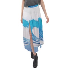 Wave Tsunami Tidal Wave Ocean Sea Water Velour Split Maxi Skirt by Ravend