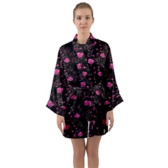 Pink Glowing Flowers Long Sleeve Satin Kimono by Sparkle