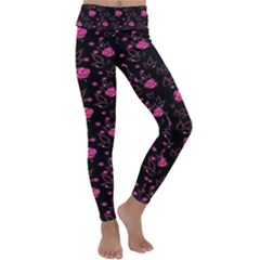 Pink Glowing Flowers Kids  Lightweight Velour Classic Yoga Leggings by Sparkle