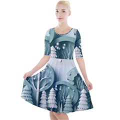 Background Christmas Winter Holiday Background Quarter Sleeve A-line Dress