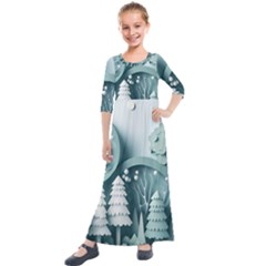 Background Christmas Winter Holiday Background Kids  Quarter Sleeve Maxi Dress