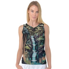 Jungle Tropical Trees Waterfall Plants Papercraft Women s Basketball Tank Top