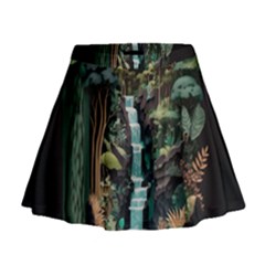 Jungle Tropical Trees Waterfall Plants Papercraft Mini Flare Skirt