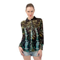 Jungle Tropical Trees Waterfall Plants Papercraft Long Sleeve Chiffon Shirt