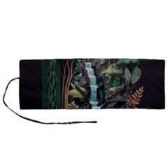 Jungle Tropical Trees Waterfall Plants Papercraft Roll Up Canvas Pencil Holder (m) by Ravend