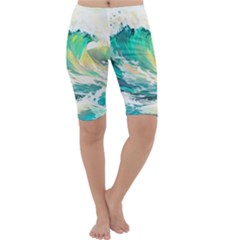 Waves Ocean Sea Tsunami Nautical Painting Cropped Leggings 