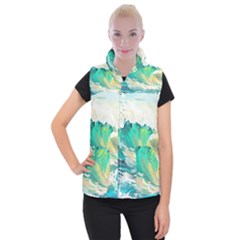 Waves Ocean Sea Tsunami Nautical Painting Women s Button Up Vest