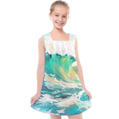 Waves Ocean Sea Tsunami Nautical Painting Kids  Cross Back Dress