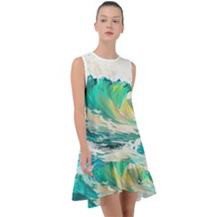Waves Ocean Sea Tsunami Nautical Painting Frill Swing Dress