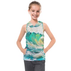 Waves Ocean Sea Tsunami Nautical Painting Kids  Sleeveless Hoodie