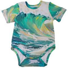 Waves Ocean Sea Tsunami Nautical Painting Baby Short Sleeve Bodysuit by Ravend