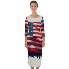 Patriotic Usa United States Flag Old Glory Quarter Sleeve Midi Bodycon Dress