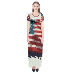 Patriotic Usa United States Flag Old Glory Short Sleeve Maxi Dress