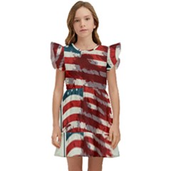 Patriotic Usa United States Flag Old Glory Kids  Winged Sleeve Dress