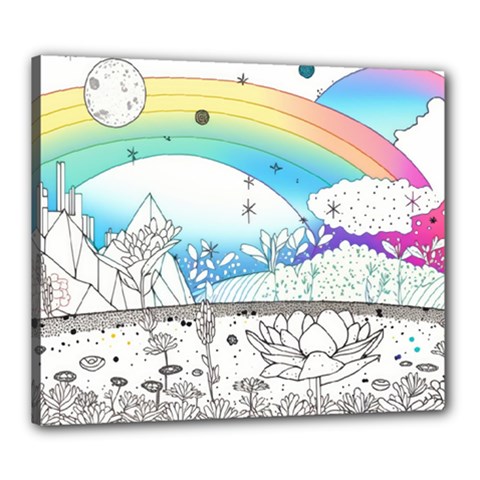 Rainbow Fun Cute Minimal Doodle Drawing Canvas 24  X 20  (stretched)