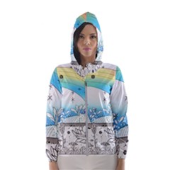 Rainbow Fun Cute Minimal Doodle Drawing Women s Hooded Windbreaker