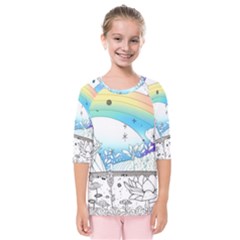 Rainbow Fun Cute Minimal Doodle Drawing Kids  Quarter Sleeve Raglan Tee