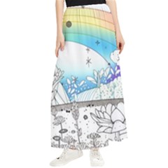 Rainbow Fun Cute Minimal Doodle Drawing Maxi Chiffon Skirt