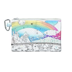 Rainbow Fun Cute Minimal Doodle Drawing Canvas Cosmetic Bag (medium)